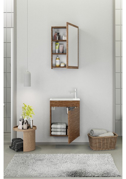 Fix Loft 50 Cm Banyo Dolabı,Seramik Lavabolu, Aynalı,Lavabo Dahil,Mdf,Aybe Kahve fiyatları