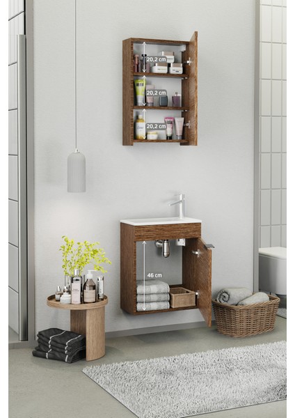 Fix Loft 50 Cm Banyo Dolabı,Seramik Lavabolu, Aynalı,Lavabo Dahil,Mdf,Aybe Kahve fırsatları