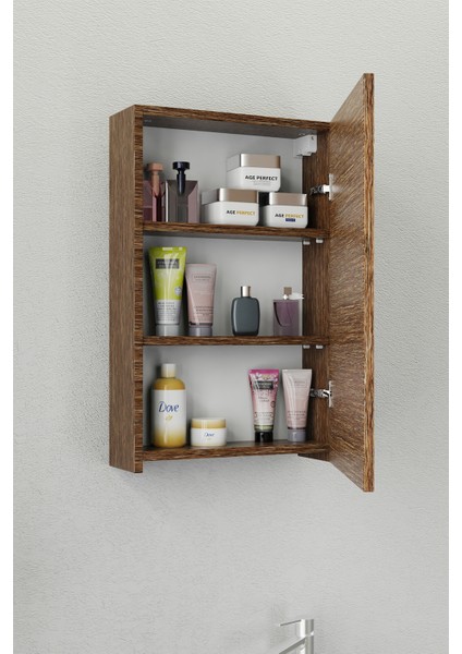 Fix Loft 50 Cm Banyo Dolabı,Seramik Lavabolu, Aynalı,Lavabo Dahil,Mdf,Aybe Kahve