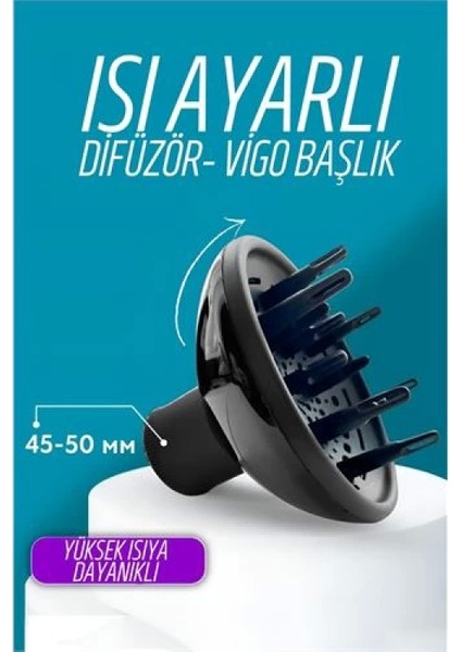 Isı Ayarlamalı Fön Için Difüzör Vigo Başlık Dönerli Profesyonel