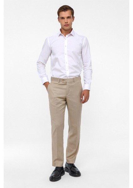 Bej Regular Armürlü Pantolon