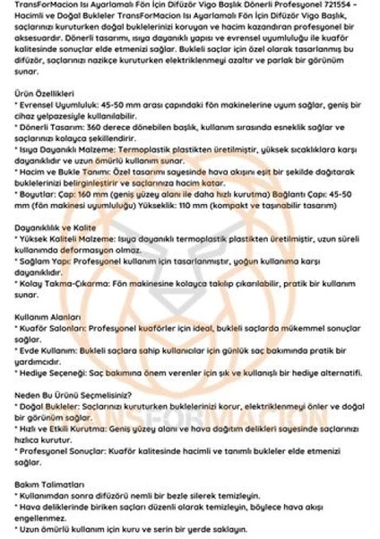 Isı Ayarlamalı Fön Için Difüzör Vigo Başlık Dönerli Profesyonel indirimleri