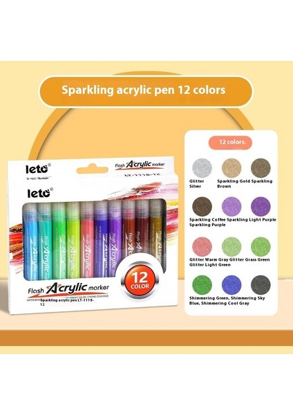 Lotto 2mm Kalın Uçlu Akrilik Simli Markör｜12 Renk Akan Simli Fosforlu Kalem｜sulu Boya Markör Lazer Inci Kalem (Yurt Dışından)