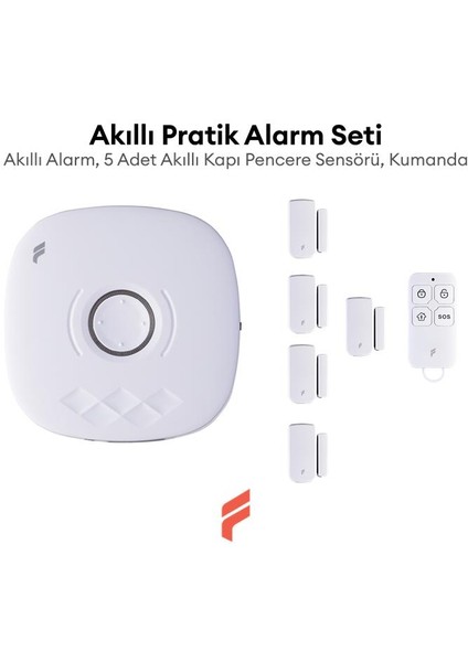 Akıllı Pratik Alarm Seti; Akıllı Alarm, 5 Adet Akıllı Kapı Pencere Sensörü, Kumanda, Yüksek Sesli