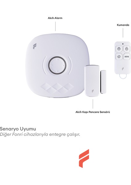 Akıllı Pratik Alarm Seti; Akıllı Alarm, 5 Adet Akıllı Kapı Pencere Sensörü, Kumanda, Yüksek Sesli fırsatları