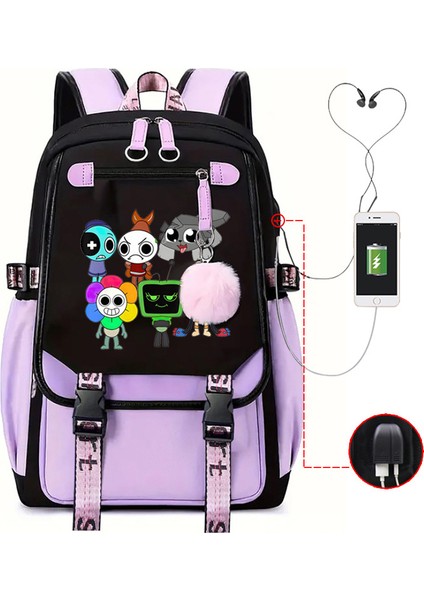 Yeni 2025 Karikatür Oyun Baskı Ilkokul Öğrencileri Okul Çantası Büyük Kapasiteli Renk Unisex Modelleri USB Omuz Çantası Vurmak (Yurt Dışından)