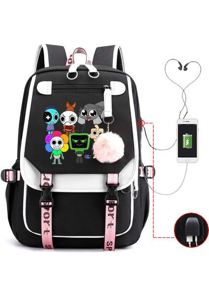 Yeni 2025 Karikatür Oyun Baskı Ilkokul Öğrencileri Okul Çantası Büyük Kapasiteli Renk Unisex Modelleri USB Omuz Çantası Vurmak (Yurt Dışından)