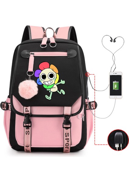 Yeni 2025 Karikatür Oyun Baskı Ilkokul Öğrencileri Okul Çantası Büyük Kapasiteli Renk Unisex Modelleri USB Omuz Çantası Vurmak (Yurt Dışından)