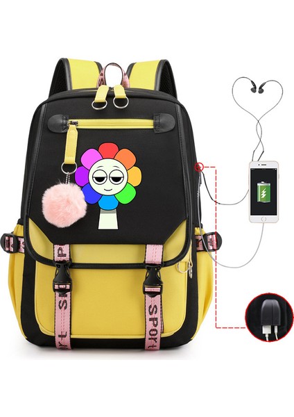 Yeni 2025 Karikatür Oyun Baskı Ilkokul Öğrencileri Okul Çantası Büyük Kapasiteli Renk Unisex Modelleri USB Omuz Çantası Vurmak (Yurt Dışından)