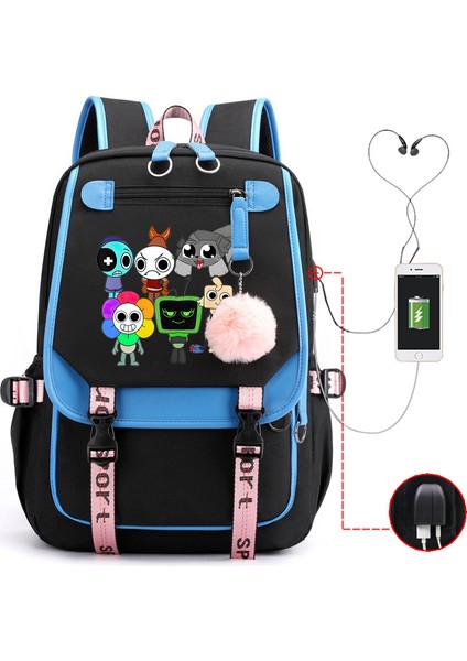 Yeni 2025 Karikatür Oyun Baskı Ilkokul Öğrencileri Okul Çantası Büyük Kapasiteli Renk Unisex Modelleri USB Omuz Çantası Vurmak (Yurt Dışından)