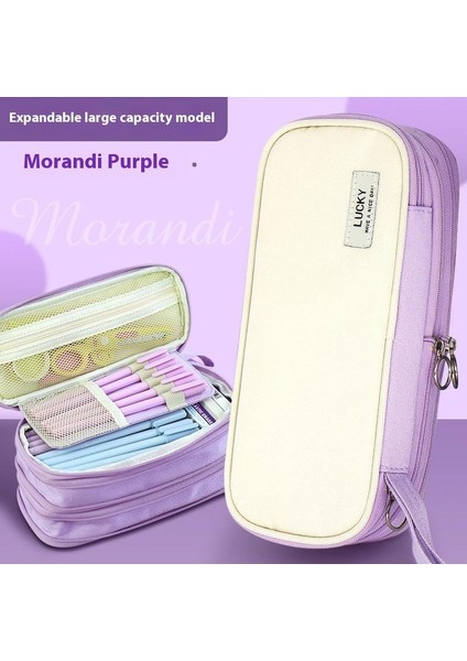 Morandi Renk Engelleme Büyük Kapasiteli Geri Çekilebilir Kalem Çantası El Kozmetik Çantası Çok Fonksiyonlu Kırtasiye Kanvas Kalem Çantası (Yurt Dışından)