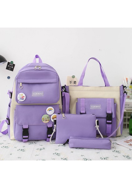 Ortaokul Üniversite Öğrencileri Makyaj Okul Çantası Harajuku Omuz Çantasının Kore Versiyonu Kızlar Ins Kampüsü Renk Engelleme Dört Set Sırt Çantası (Yurt Dışından)