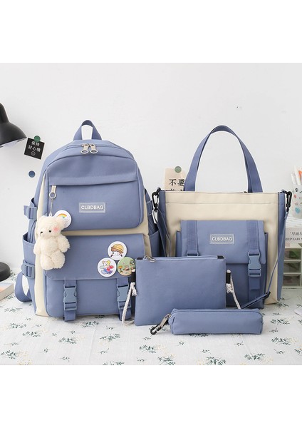 Ortaokul Üniversite Öğrencileri Makyaj Okul Çantası Harajuku Omuz Çantasının Kore Versiyonu Kızlar Ins Kampüsü Renk Engelleme Dört Set Sırt Çantası (Yurt Dışından)