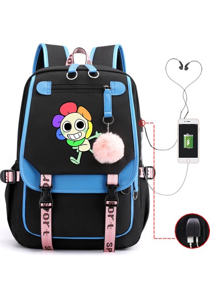 Yeni 2025 Karikatür Oyun Baskı Ilkokul Öğrencileri Okul Çantası Büyük Kapasiteli Renk Unisex Modelleri USB Omuz Çantası Vurmak (Yurt Dışından)