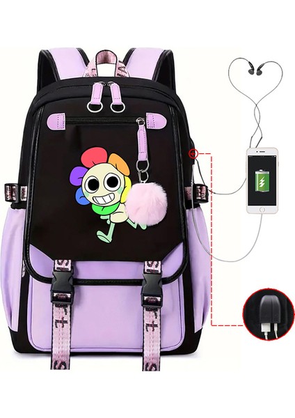 Yeni 2025 Karikatür Oyun Baskı Ilkokul Öğrencileri Okul Çantası Büyük Kapasiteli Renk Unisex Modelleri USB Omuz Çantası Vurmak (Yurt Dışından)