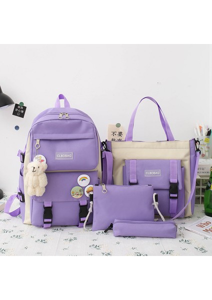 Ortaokul Üniversite Öğrencileri Makyaj Okul Çantası Harajuku Omuz Çantasının Kore Versiyonu Kızlar Ins Kampüsü Renk Engelleme Dört Set Sırt Çantası (Yurt Dışından)