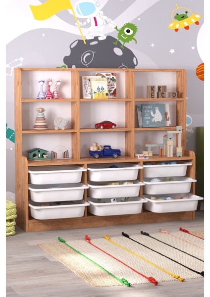 9 Sepetli 9 Raflı Dolap Çok Amaçlı Dolap Oyuncak Dolabı Almina Çam modelleri