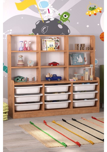 9 Sepetli 9 Raflı Dolap Çok Amaçlı Dolap Oyuncak Dolabı Almina Çam indirimleri