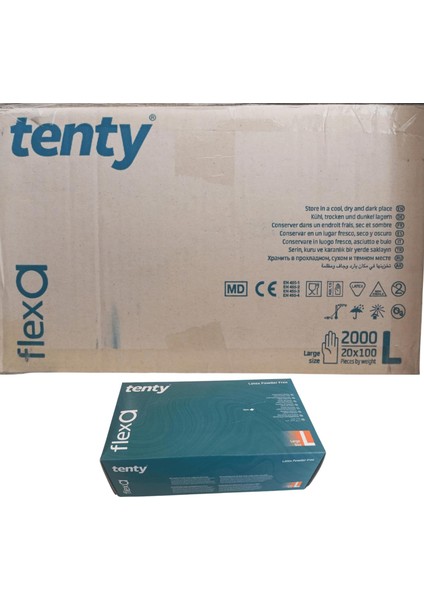 Tenty - Muayene Eldiveni Flexs A Pudrasız Lateks Large 100LÜ 20 Paket