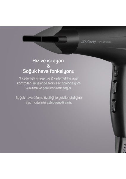 AR5098 Saloncare Profesyonel Saç Kurutma Makinesi - Siyah - 2200 Watt modelleri