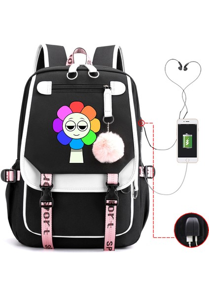 Yeni 2025 Karikatür Oyun Baskı Ilkokul Öğrencileri Okul Çantası Büyük Kapasiteli Renk Unisex Modelleri USB Omuz Çantası Vurmak (Yurt Dışından)