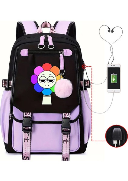 Yeni 2025 Karikatür Oyun Baskı Ilkokul Öğrencileri Okul Çantası Büyük Kapasiteli Renk Unisex Modelleri USB Omuz Çantası Vurmak (Yurt Dışından)