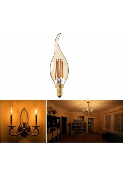 3W Rustik Kıvrık Mum Led Ampul E14 Amber