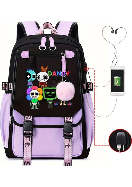 Yeni 2025 Karikatür Oyun Baskı Ilkokul Öğrencileri Okul Çantası Büyük Kapasiteli Renk Unisex Modelleri USB Omuz Çantası Vurmak (Yurt Dışından)