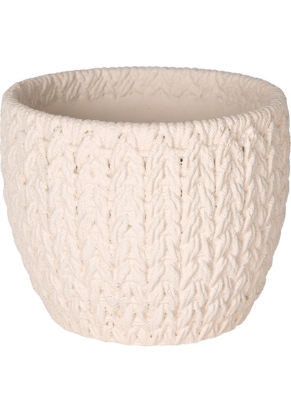Beton Saksı Örgü Desenli Beyaz 14X13 Cm.