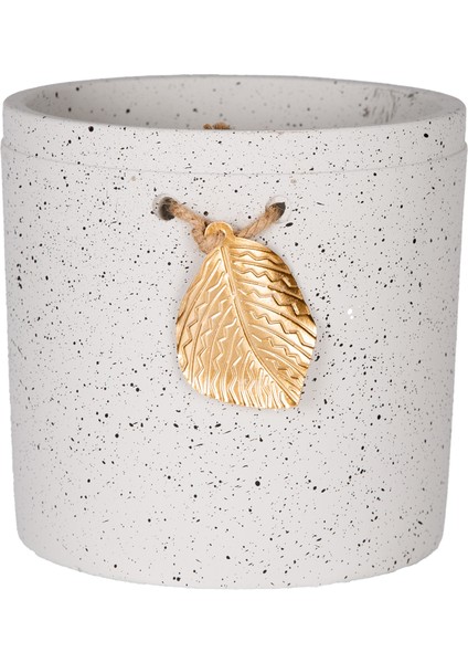 Seramik Saksı Gold Yaprak Aksesuarlı Beyaz 13,5X13 Cm.