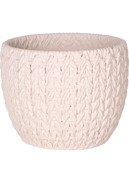 Beton Saksı Örgü Desenli Krem 11X8,5 Cm.
