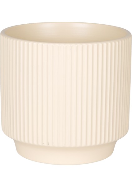 Seramik Saksı Dikey Kabartma Çizgili Krem 12,5X12 Cm.