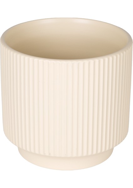 Seramik Saksı Dikey Kabartma Çizgili Krem 12,5X12 Cm. modelleri