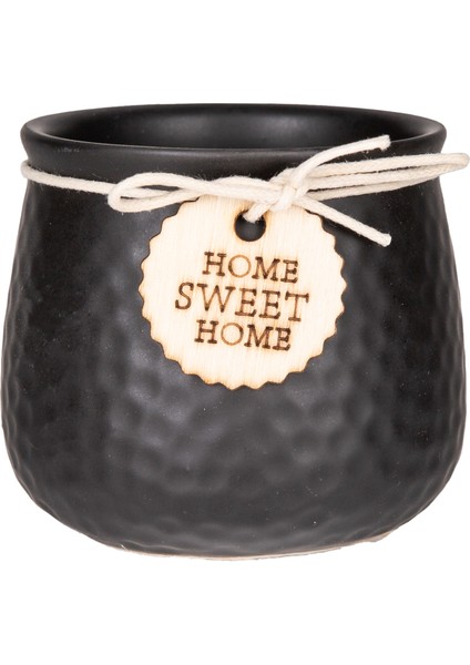 Seramik Saksı Home Sweet Home Aksesuarlı Siyah 8,5x7 Cm.