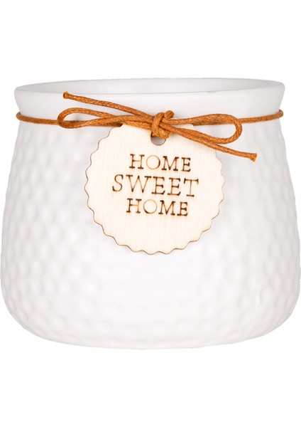 Seramik Saksı Home Sweet Home Aksesuarlı Beyaz 10,5x8 Cm.