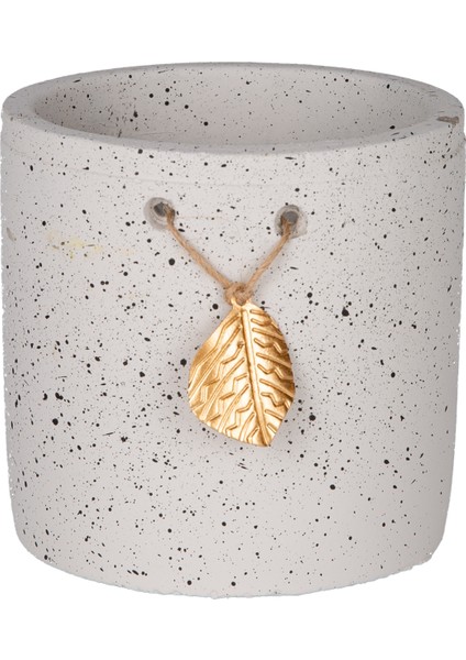 Seramik Saksı Gold Yaprak Aksesuarlı Beyaz 10,5X10,2 Cm.
