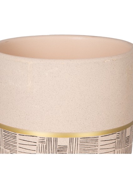 Seramik Saksı Gold Şeritli Desenli Bej 12X10 Cm. fiyatları