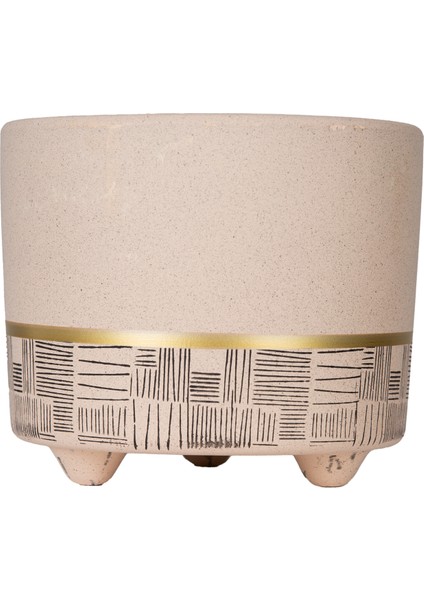 Seramik Saksı Gold Şeritli Desenli Bej 12X10 Cm. indirimleri