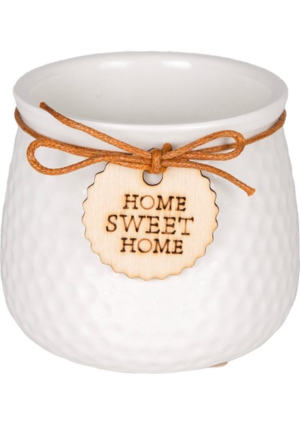 Seramik Saksı Home Sweet Home Aksesuarlı Beyaz 8,5x7 Cm.
