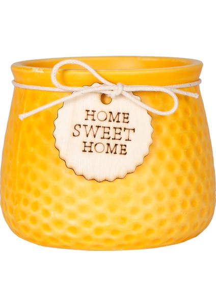 Seramik Saksı Home Sweet Home Aksesuarlı Sarı 10,5x8 Cm.