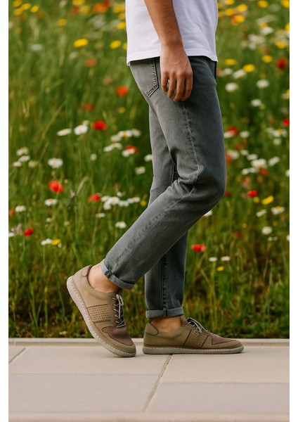 GR0344 Hakiki Nubuk Deri Dikişli Hafif Poli Taban Erkek Sneaker Spor Ayakkabı