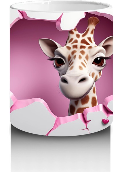 Duvar Arasında Beliren Sevimli Zürafa Figürü - Baskılı Kahve Kupası modelleri