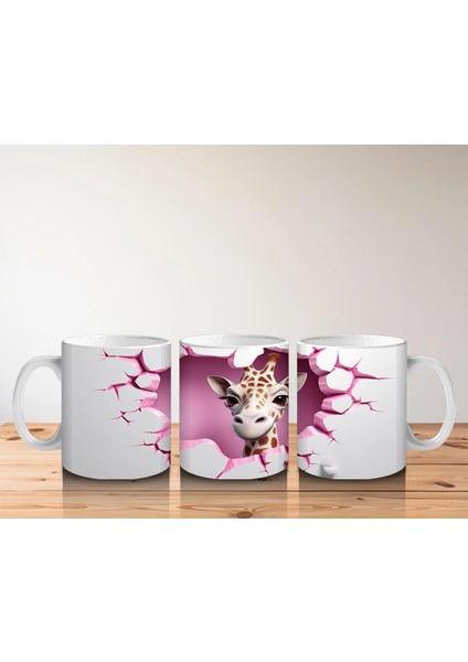 Duvar Arasında Beliren Sevimli Zürafa Figürü - Baskılı Kahve Kupası indirimleri