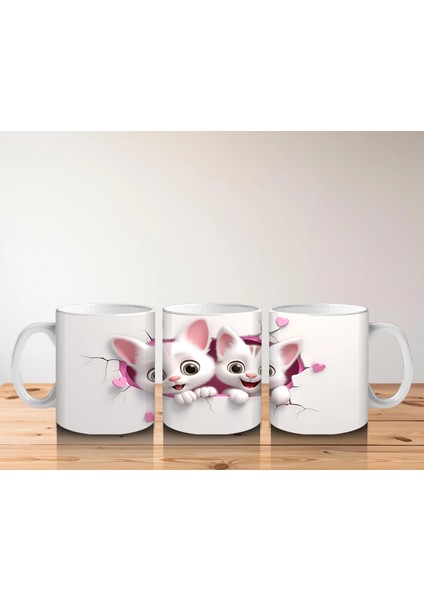 Çatlak Zeminden Bakan Ikiz Sevimli Kedi Yavruları - Baskılı Kahve Kupası indirimleri