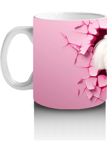 Pembe Çatlak Duvar Arasında Gülümseyen Beyaz Terrier - Baskılı Kahve Kupası fiyatları