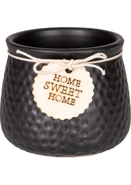 Seramik Saksı Home Sweet Home Aksesuarlı Siyah 10,5x8 Cm.