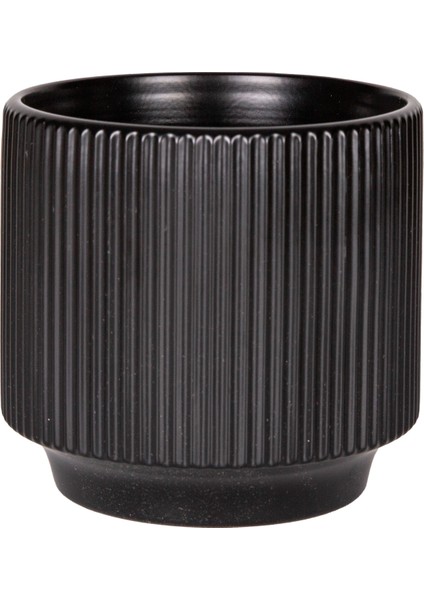 Seramik Saksı Dikey Kabartma Çizgili Siyah 12,5X12 Cm.