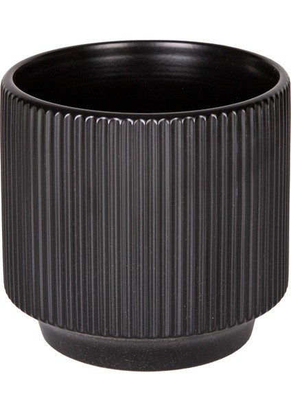 Seramik Saksı Dikey Kabartma Çizgili Siyah 12,5X12 Cm. modelleri