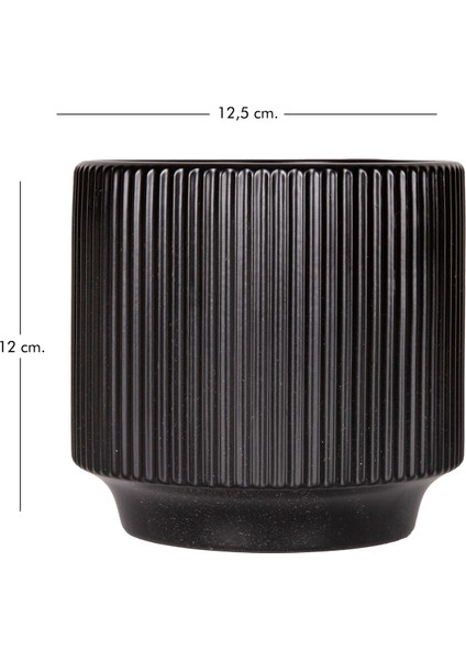 Seramik Saksı Dikey Kabartma Çizgili Siyah 12,5X12 Cm. indirimleri