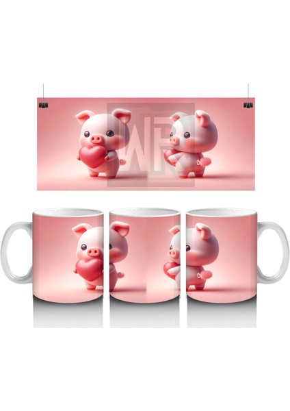 Kalpli Zemin Üzerinde Sevimli Domuzcuklar - Baskılı Kahve Kupası